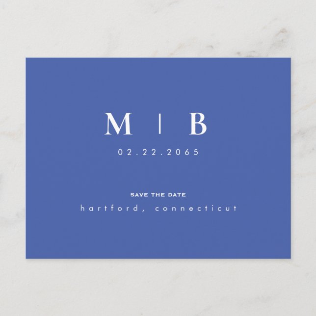 Enkel & Slick Monogram Vår Blå Spara Datum Meddelande Vykort (Framsida)