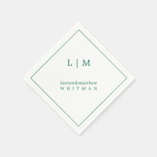Enkel Smaragdgrön Monogram Elegant Bröllop Pappersservett