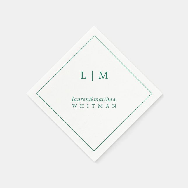 Enkel Smaragdgrön Monogram Elegant Bröllop Pappersservett (Hörn)