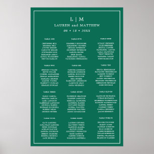 Enkel smaragdgrön sittplan för bröllop poster