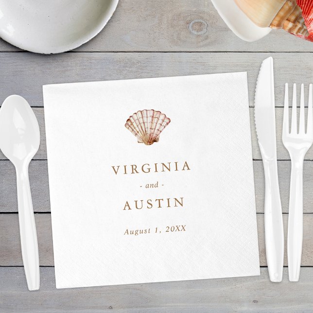 Enkel Snigelskal Bröllop Pappersservett (Elegant Simple Seashell Beach Wedding Paper Napkins by Painted Paperie
)