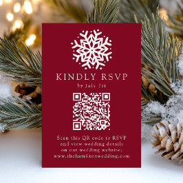 Enkel Snöflinga Burgundy QR-kod Bröllop OSA Kort