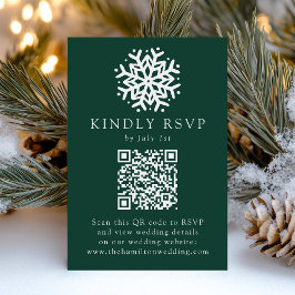 Enkel Snöflinga Grön QR-kod Bröllop OSA Kort