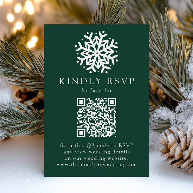 Enkel Snöflinga Grön QR-kod Bröllop OSA Kort (Skapare uppladdad)