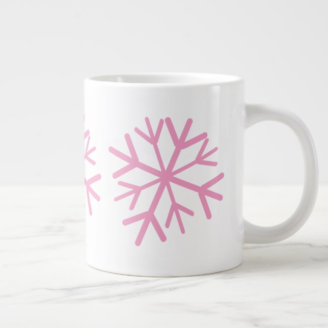 Enkel snöflinga Handritad Vit Rosa  Jumbo Mugg (Höger)