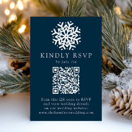 Enkel Snöflinga Navy QR-kod Bröllop OSA Kort
