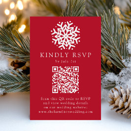 Enkel Snöflinga Röd QR-kod Bröllop OSA Kort