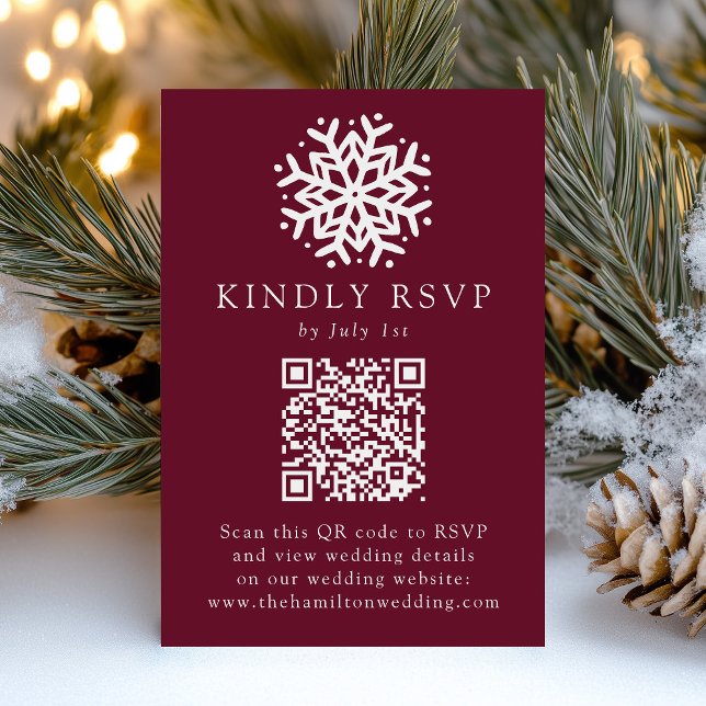 Enkel Snöflinga Vin QR-kod Bröllop OSA Kort (Skapare uppladdad)