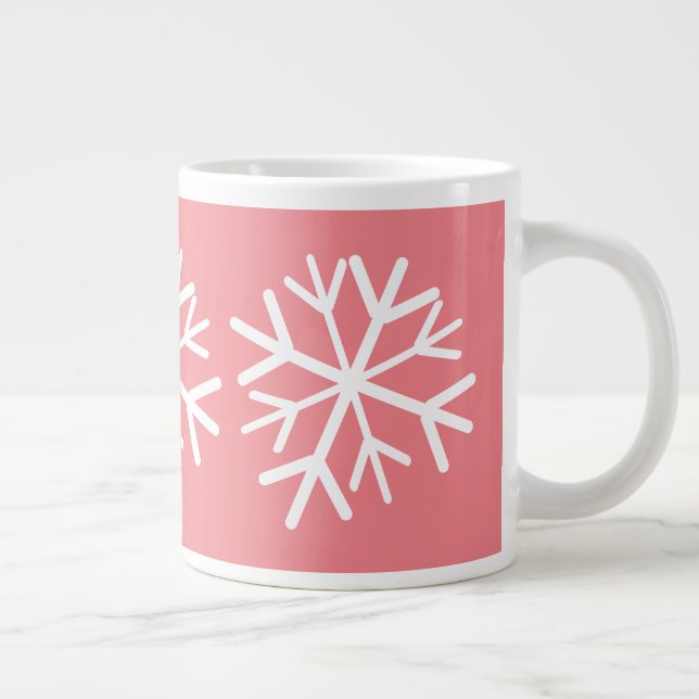 Enkel Snöflinga Vit Rosa Jumbo Mugg (Höger)