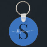 Enkel Snyggt blå monogram första Namn Nyckelring<br><div class="desc">En enkel och snyggt blå design där du kan lägga till det första namn och det första.</div>