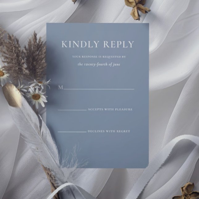 Enkel Snyggt Dusty Blue Monogram Formal Bröllop OSA Kort (Simple Stylish Dusty Blue Monogram Formal Wedding RSVP Card)