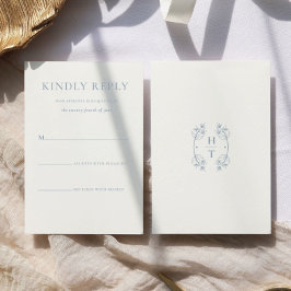 Enkel Snyggt Dusty Blue Monogram Formal Bröllop OSA Kort