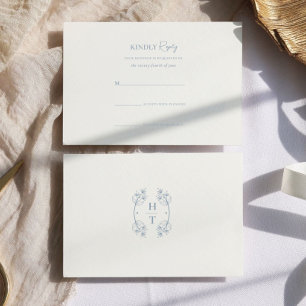 Enkel Snyggt Dusty Blue Monogram Formal Bröllop OSA Kort