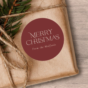Enkel Snyggt God jul   NAMN   Röd Runt Klistermärke