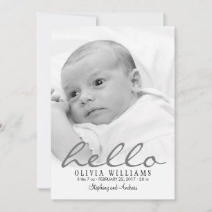 Enkel Snyggt Grått Modern Hej Baby Birth Photo Meddelande