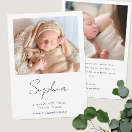 Enkel Snyggt Modern Script Boy eller Girl Birth Meddelande