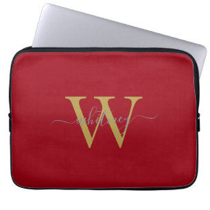 Enkel Snyggt Röd Monogram Namn och initial Laptop Fodral