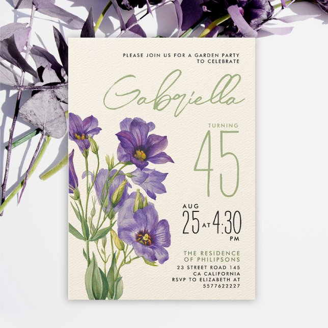 Enkel Snyggt Sage Grönt Lila Lisianthus Flower Inbjudningar (Skapare uppladdad)