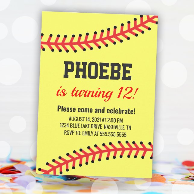 Enkel Softball Birthday Inbjudningar (Simple Softball Birthday Invitation)