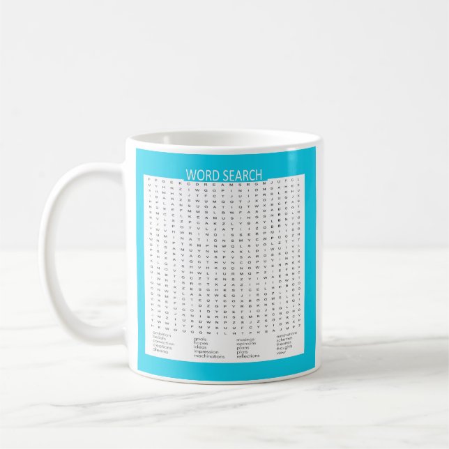 Enkel sökning efter ord på akvafärgskant kaffemugg (Vänster)