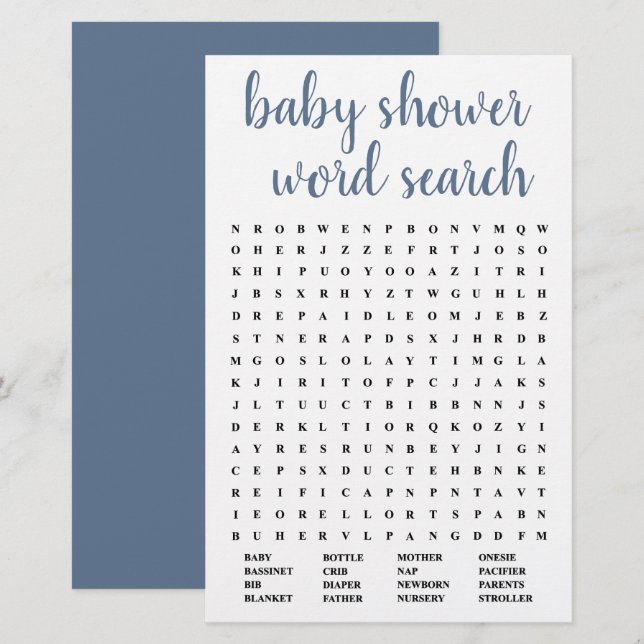 Enkel sökning i Baby Ord | Dusty Blue Game Card (Fram/baksida)