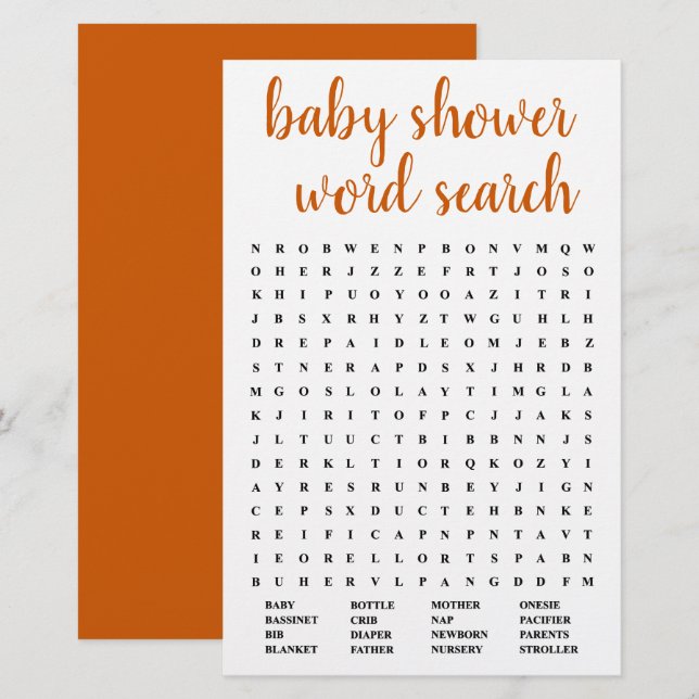 Enkel sökning i Baby Ord | Fall Orange-spelkort (Fram/baksida)