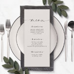 Enkel Solid Färg Gardenia Off-White Bröllop Menu Meny<br><div class="desc">Enkelt Solid Färg Gardenia Off-White Bröllop Menu. Det här moderna menykortet för chic är enkelt klassiskt och elegant med en vanlig bakgrund i färg och ett söt namnteckning skriptcalligrafteckensnitt med svan. Visas i den nya Colorway. Med ett söt monogram på baksidan. Finns i flera alternativ för färg eller kan redigera...</div>