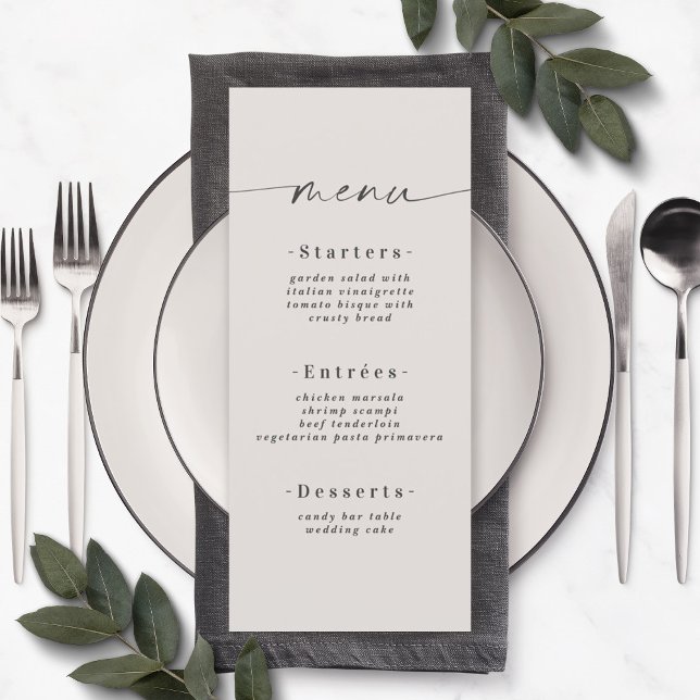 Enkel Solid Färg Gardenia Off-White Bröllop Menu Meny (Skapare uppladdad)
