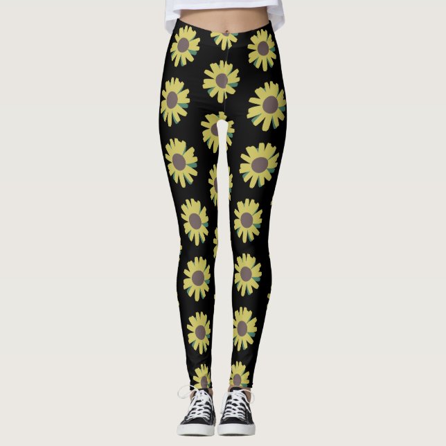 Enkel solros botanisk yogamönsterleggings leggings (Framsida)
