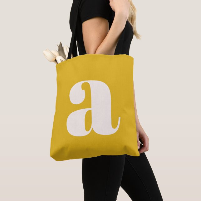 Enkel Sommar Gul Fet Retro Monogram Initial Tygkasse (Närbild)
