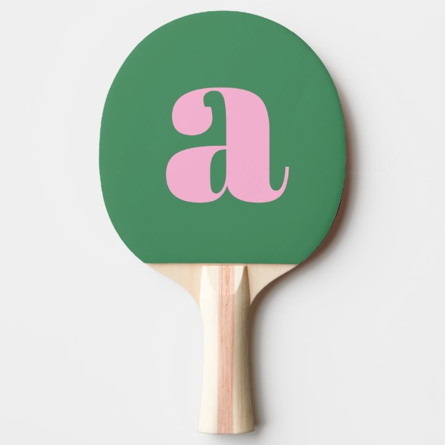 Enkel sommar rosa grön retro monogram initial pingisracket (Framsidan)
