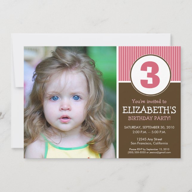 Enkel & söt choklad/rosa födelsedaginbjudan inbjudningar (Framsida)