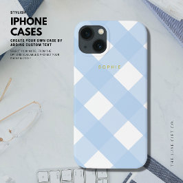 Enkel Söt Classic Blue Gingham Guld Monogram