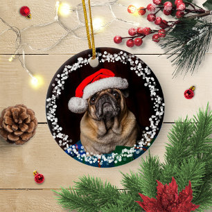 Enkel söt hund valp husdjur jul foto julgransprydnad keramik