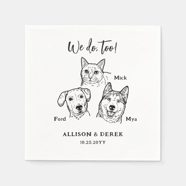 Enkel Söt Katt Hund Bröllop Anpassad Pappersservett (Framsidan)