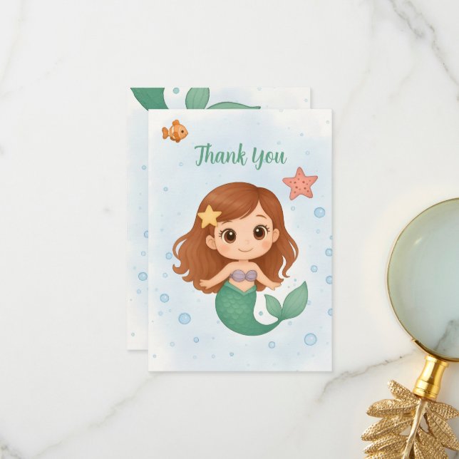 Enkel söt liten sjöjungfru tack kort (Fram/Back In Situ)