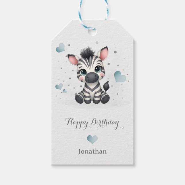 Enkel söt liten tecknad zebra presentetikett (Framsidan)