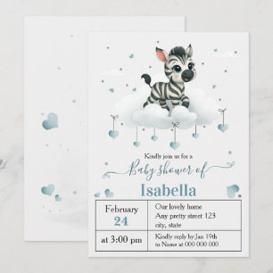 Enkel söt liten zebra baby shower inbjudningar