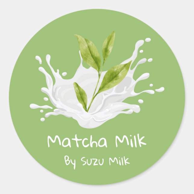 Enkel Söt Matcha Grönt Te Mjölk Etikett (Framsida)