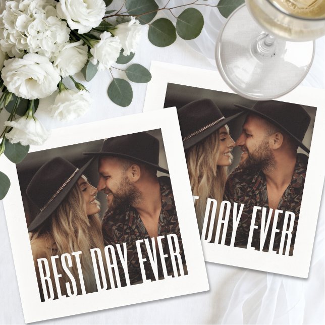 Enkel Söt Modern Foto Bröllop Pappersservett (Simple Cute Modern Photo Wedding Napkins)