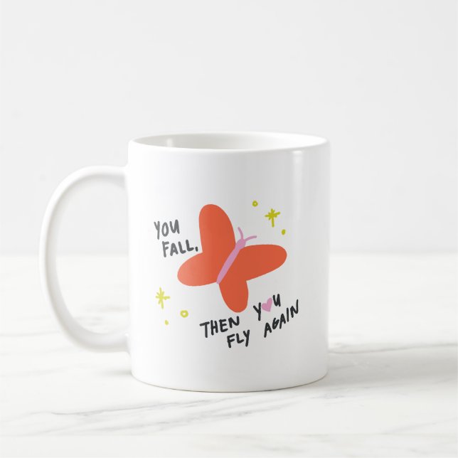 Enkel söt morgon fet orange fjärils-citat kaffemugg (Vänster)