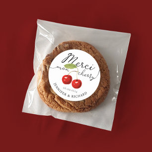 Enkel Söt Red Cherries Bröllop Handskriftlig Runt Klistermärke