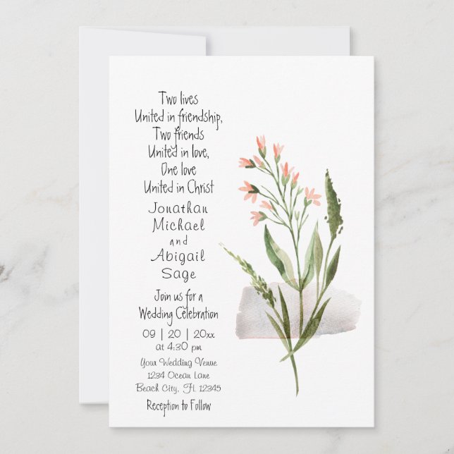 Enkel Söt Rosa Flowers Christian Bröllop Inbjudningar (Framsida)