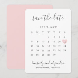 Enkel Söt Rosa Hjärtkalender Bröllop Spara Datumet