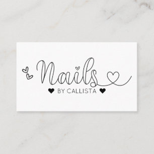 Enkel Söt White Hearts Typography Nagel Tech Visitkort