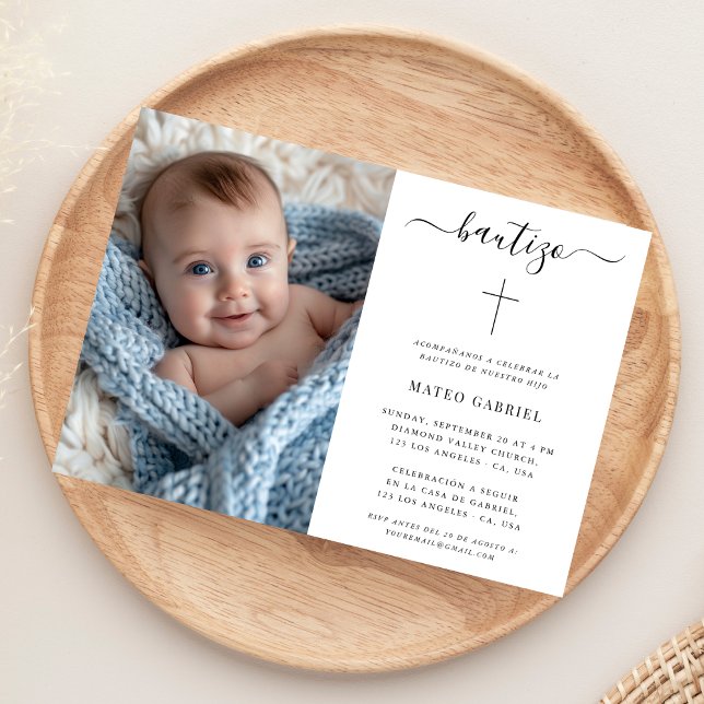 Enkel spansk baptism | Calligraphy Bautizo Photo Inbjudningar (Skapare uppladdad)