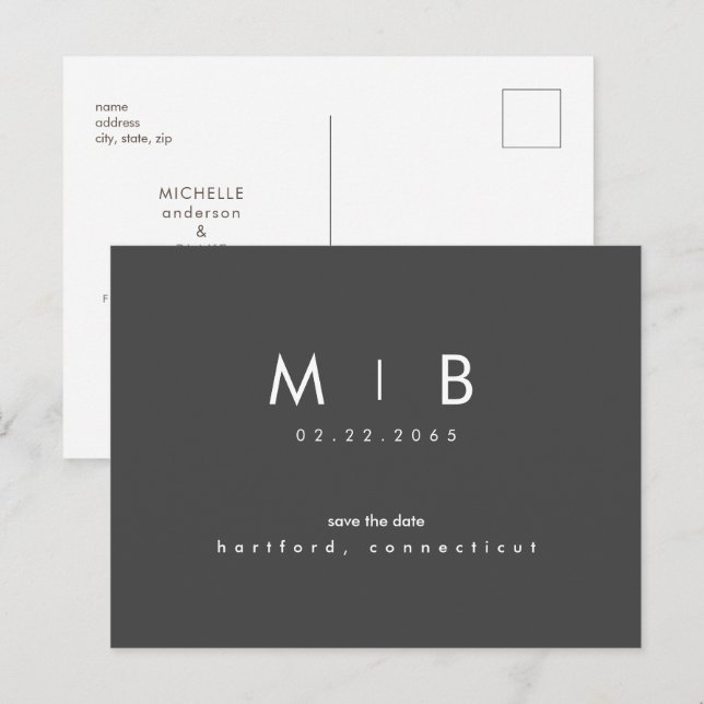 Enkel Spara Datum Monogram Kol Meddelande Vykort (Fram/baksida)