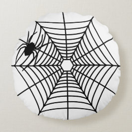 Enkel spindelnät med spindelsilhuett Halloween Rund Kudde