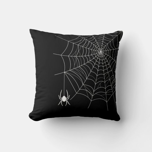 Enkel spindelnät och svart spindel Halloween Kudde (Framsida)