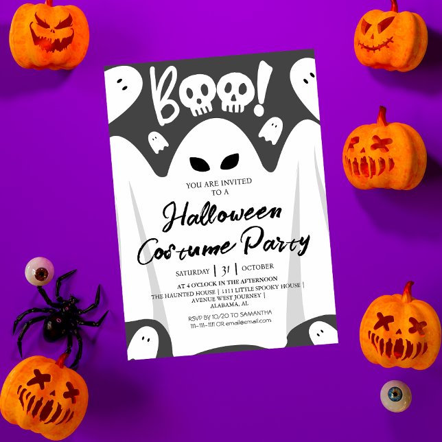 Enkel Spooky Boo Ghost Halloween Costume Party Inbjudningar (Skapare uppladdad)